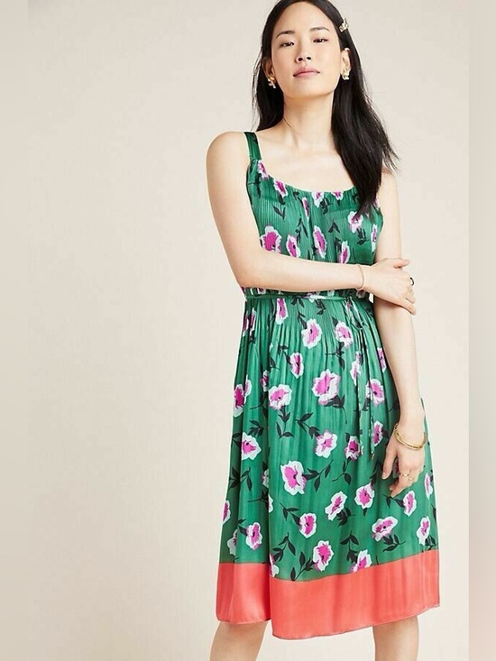 Anthropologie Dresses & Skirts - Anthropologie NWT Mireille Pleated Dress Midi Knee-Length Floral Print Green